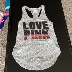 PINK Grey Sequin Tank Top